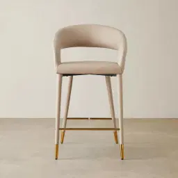 Moulin Sand Beige Vegan Leather 66cm Counter Stool - Polished Gold Legs