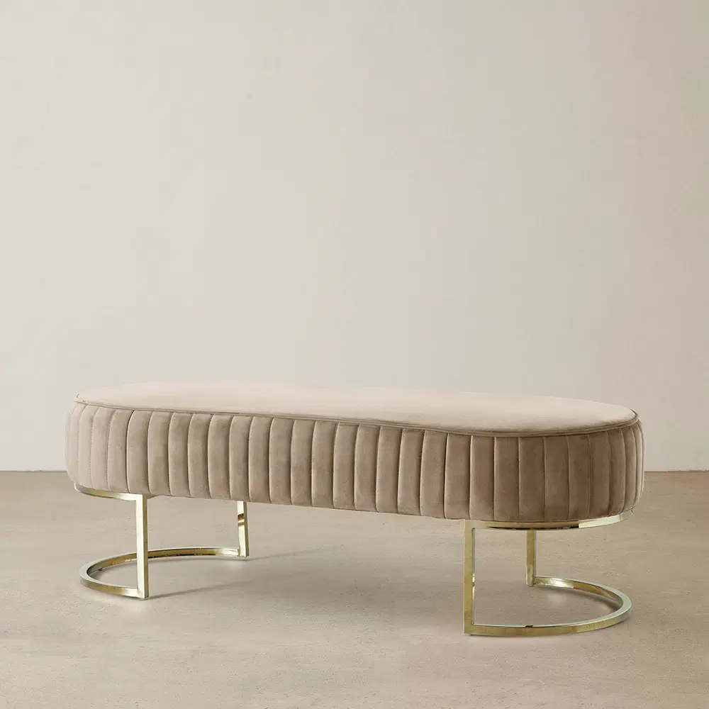 Hilda II Beige Velvet Ottoman