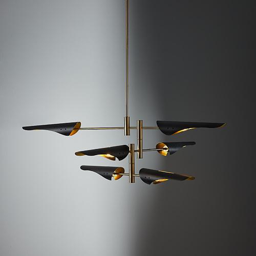 Ellis Brushed Gold Metal Chandelier Black Metal Shade
