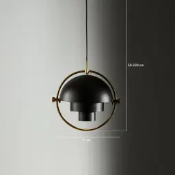 Selene Brushed Gold Metal Pendant Light - 28cm Black Metal Shade