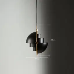 Selene Brushed Gold Metal Pendant Light - 28cm Black Metal Shade