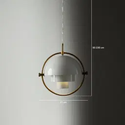 Selene Brushed Gold Metal Pendant Light - 28cm White Metal Shade