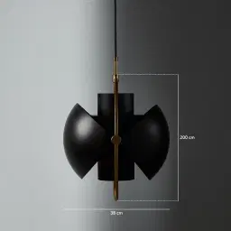 Selene Brushed Gold Metal Pendant Light - 38cm Black Metal Shade