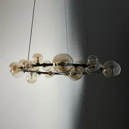 Bubbles Transparent Glass Chandelier- Frosted Black Metal Body