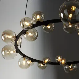 Bubbles Transparent Glass Chandelier- Frosted Black Metal Body