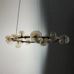 Bubbles Transparent Glass Chandelier- Frosted Black Metal Body