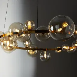 Bubbles Transparent Glass Chandelier - Brushed Gold Metal Body