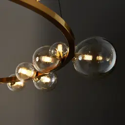 Bubbles Transparent Glass Chandelier - Brushed Gold Metal Body