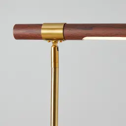 Kaia Brushed Gold Metal Floor Lamp Walnut Metal Shade