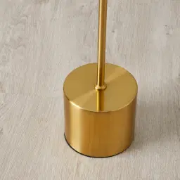 Kaia Brushed Gold Metal Floor Lamp Walnut Metal Shade