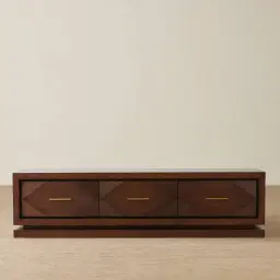 Xandra Dark Walnut Veneer Entertainment Unit-Brass Handles