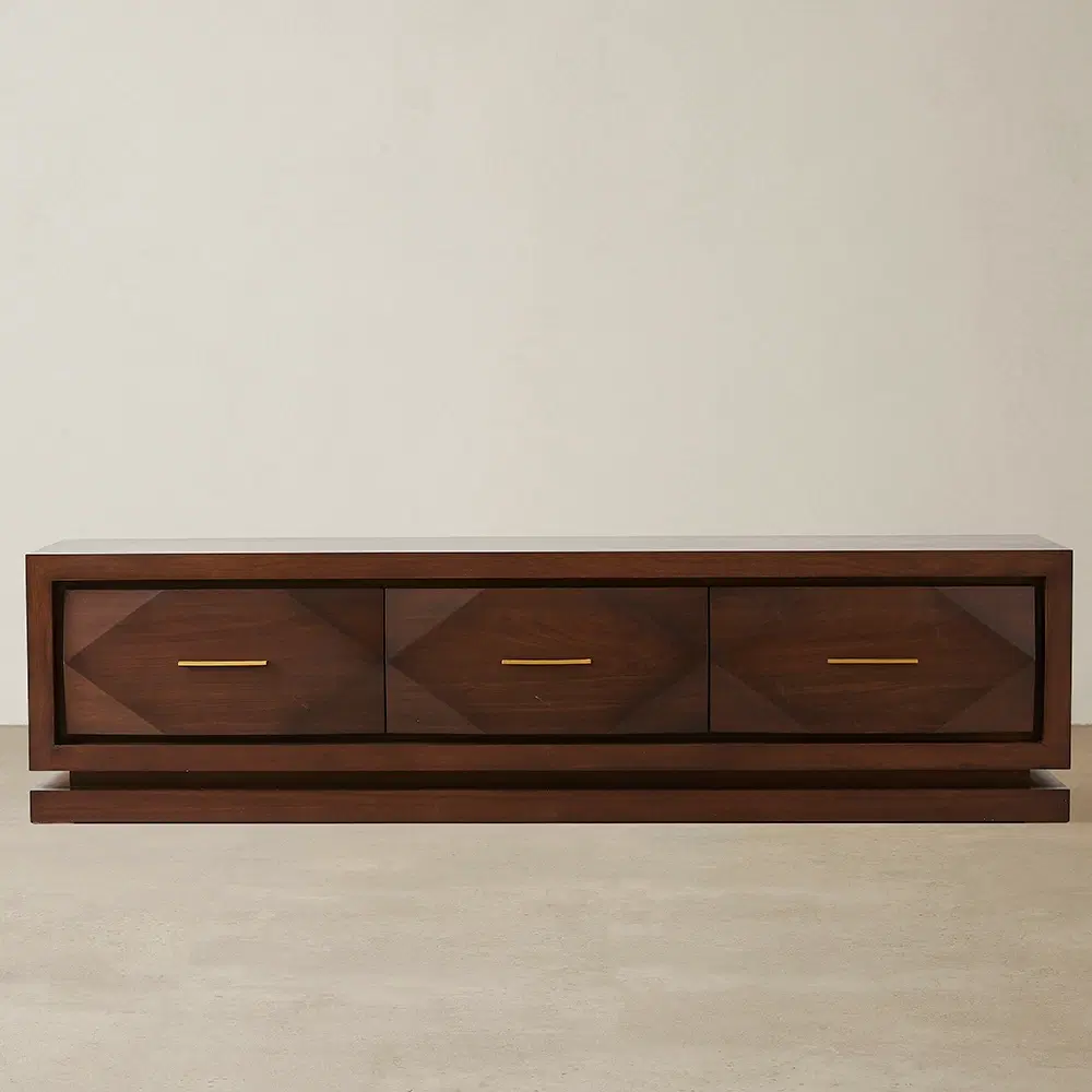 Xandra Dark Walnut Veneer Entertainment Unit-Brass Handles