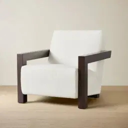 Stellan Chestnut White Woven Fabric Occasional Chair - Espresso Brown Wooden Legs