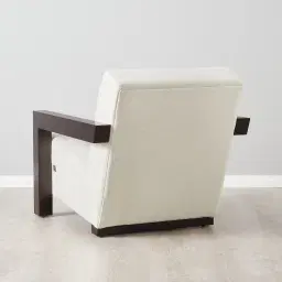 Stellan Chestnut White Woven Fabric Occasional Chair - Espresso Brown Wooden Legs