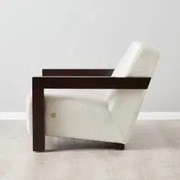 Stellan Chestnut White Woven Fabric Occasional Chair - Espresso Brown Wooden Legs