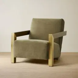 Stellan Olive Green Velvet Occasional Chair-Brushed Gold Legs