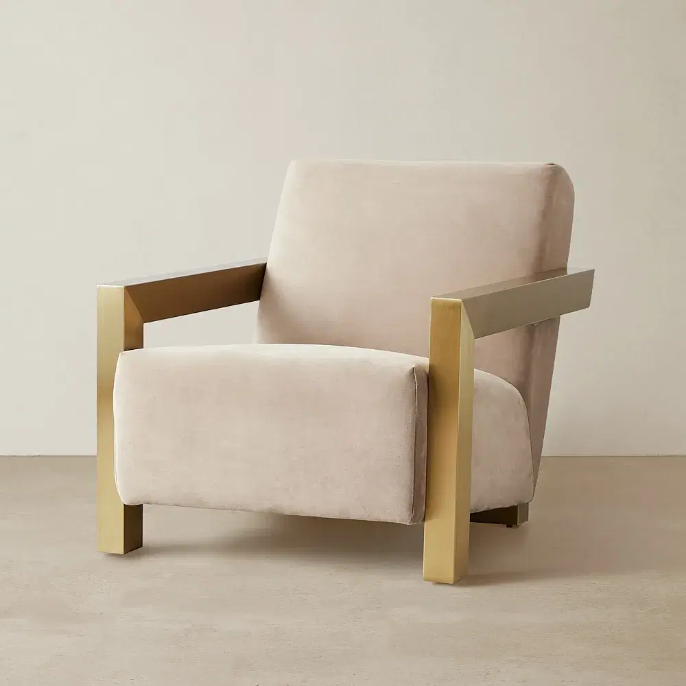 Stellan Beige Velvet  Occasional Chair-Brushed Gold Stainless Steel Legs