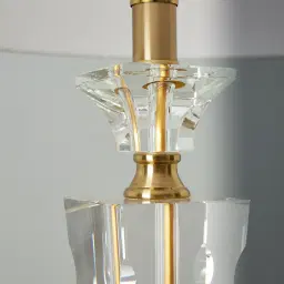 Chic Crystal II Antique Brass Metal Table Lamp - White Linen Lamp Shade