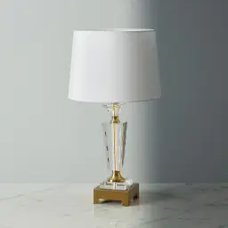 Chic Crystal II Antique Brass Metal Table Lamp - White Linen Lamp Shade