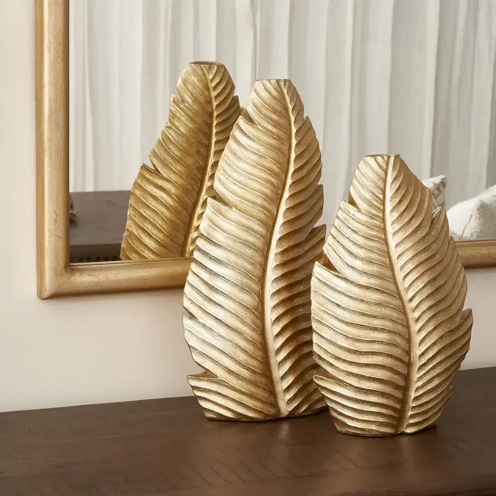 Platano Leaf Gold Resin Vase-Tall