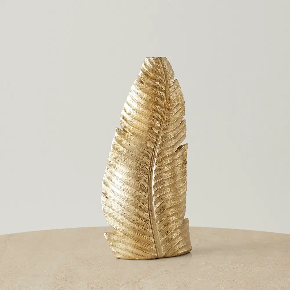 Platano Leaf Gold Resin Vase-Tall