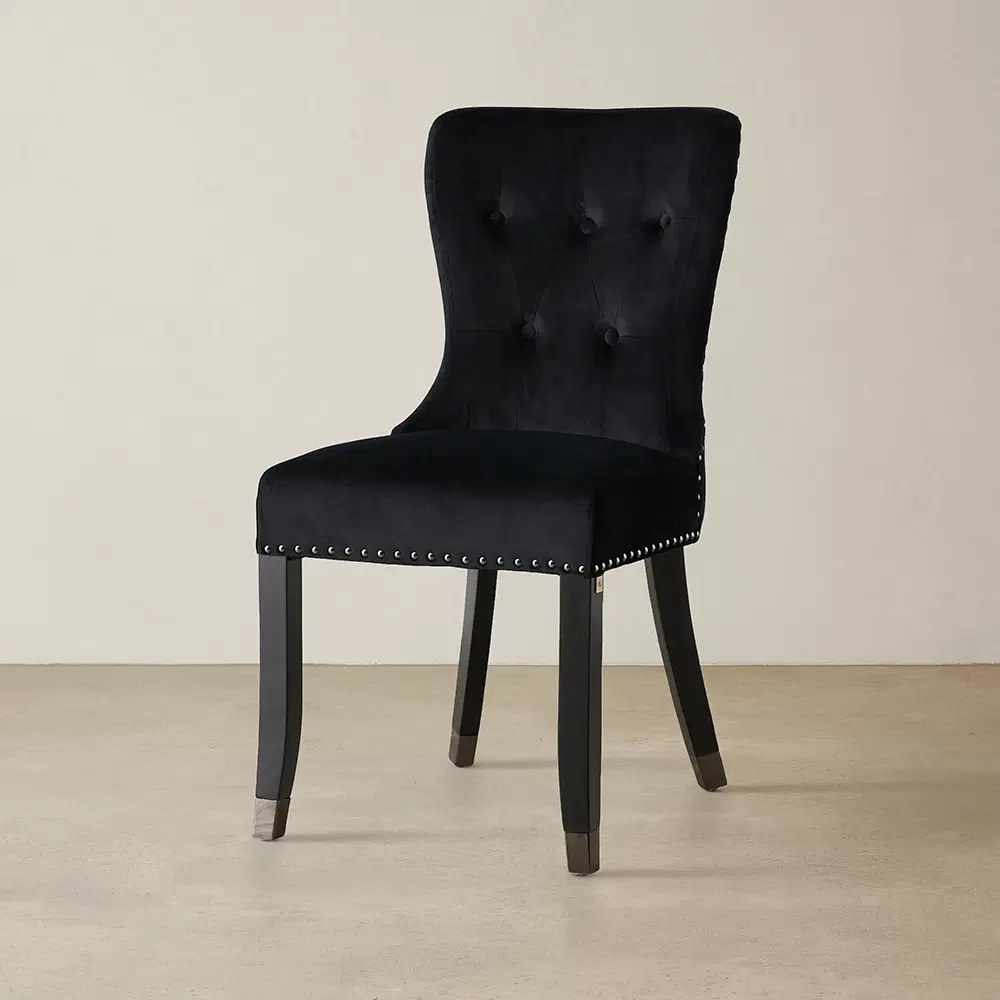 Viktor Black Velvet Dining Chair - Black Nickel Lionhead Pull