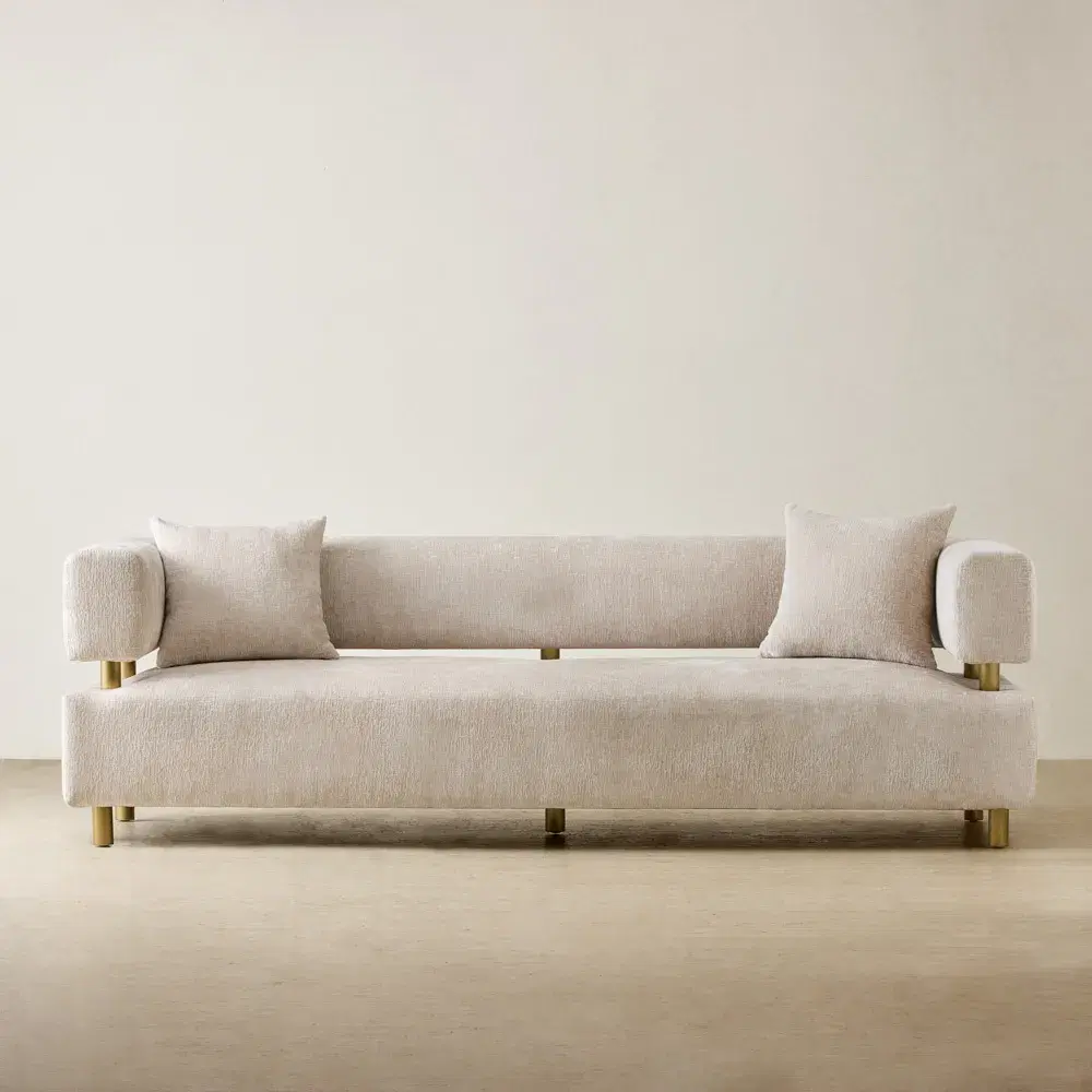 Malta II 3-Seater Powder White Chenille Fabric Sofa