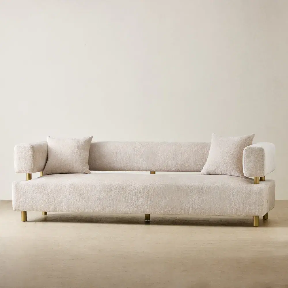 Malta II 3-Seater Powder White Chenille Fabric Sofa