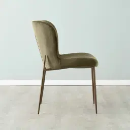 Hailey Olive Green Velvet Dining Chair - Brushed Bronze Legs