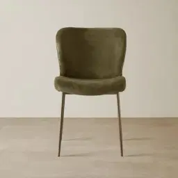 Hailey Olive Green Velvet Dining Chair - Brushed Bronze Legs