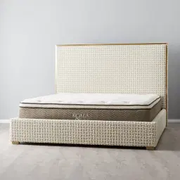 Harlow Light Sand Grey and White Boucle King Bed