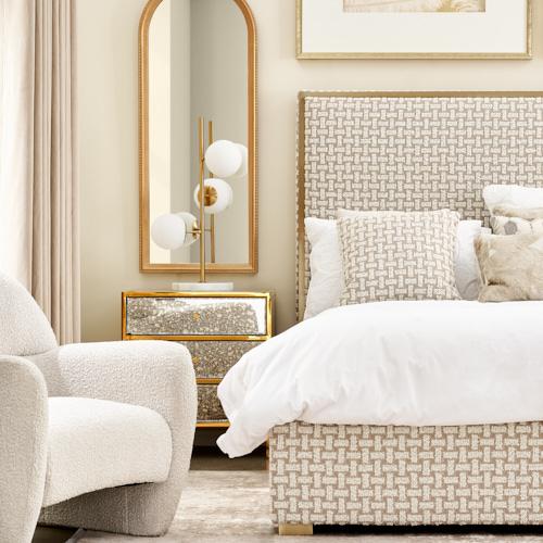 Harlow Light Sand Grey and White Boucle King Bed