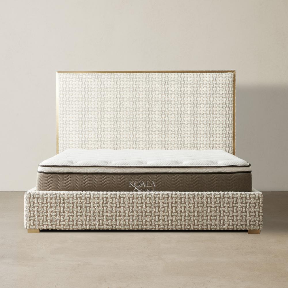 Harlow Light Sand Grey and White Boucle Queen Bed