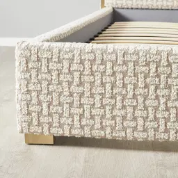 Harlow Light Sand Grey and White Boucle Queen Bed