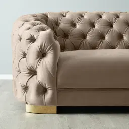 Kelly Beige Velvet 2-Seater Sofa - Gold Legs