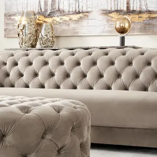 Kelly Beige Velvet 2-Seater Sofa - Gold Legs