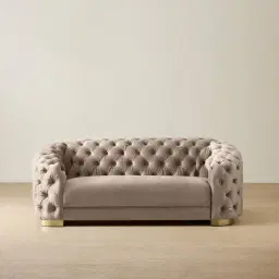 Kelly Beige Velvet 2-Seater Sofa - Gold Legs