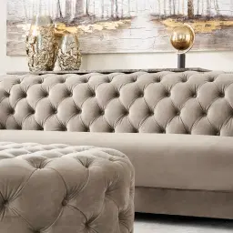 Kelly Beige Velvet 2-Seater Sofa - Gold Legs