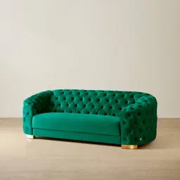 Kelly Emerald Green Velvet 2-Seater Sofa - Gold Legs