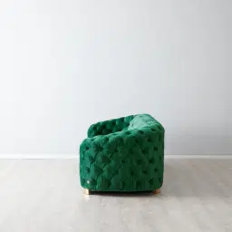 Kelly Emerald Green Velvet 2-Seater Sofa - Gold Legs