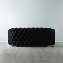 Kelly Black Velvet 2-Seater Sofa - Black Nickel Legs