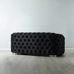 Kelly Black Velvet 2-Seater Sofa - Black Nickel Legs