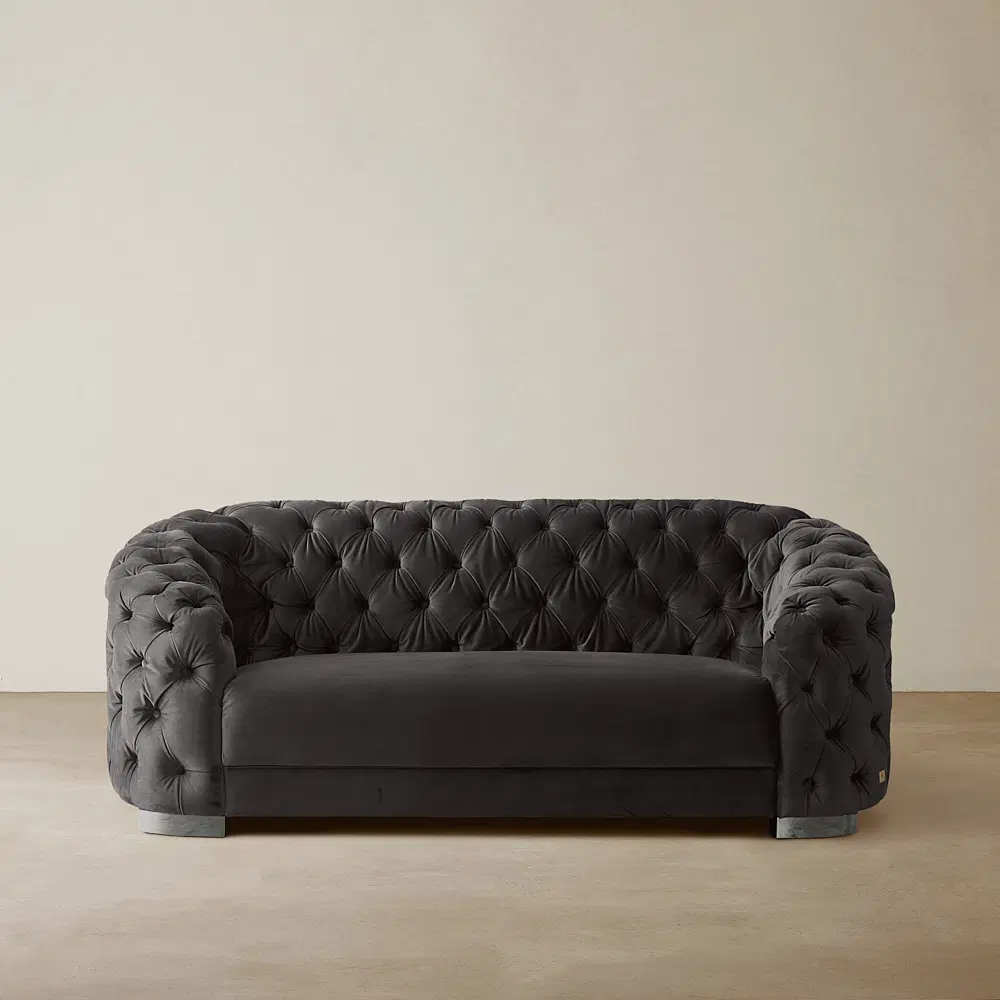 Kelly Charcoal Velvet 2 Seater Sofa - Black Nickel Legs