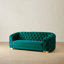 Kelly Peacock Blue Velvet 2 Seater Sofa Gold Legs