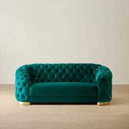 Kelly Peacock Blue Velvet 2 Seater Sofa Gold Legs