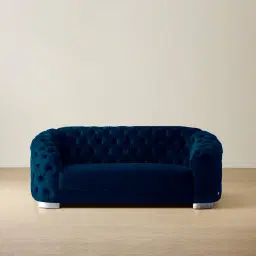 Kelly Navy Blue Velvet 2-Seater Sofa Silver legs