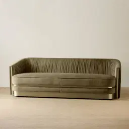 Crown Olive Green Velvet 3-Seater Sofa