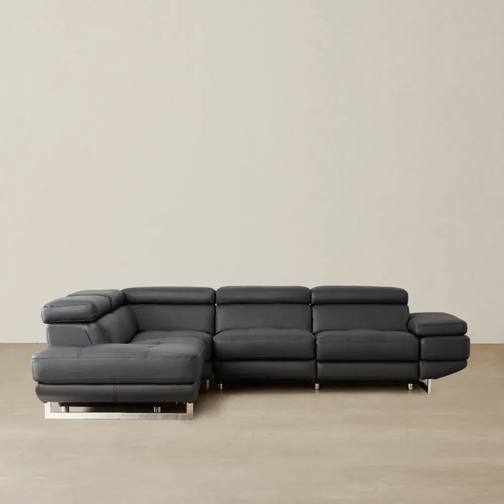 Alessia Black Leather Dual Electric Recliner Lounge - Left