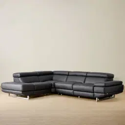 Alessia Black Leather Dual Electric Recliner Lounge - Left