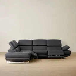 Alessia Black Leather Dual Electric Recliner Lounge - Left